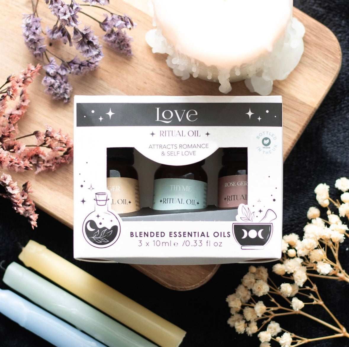 Love Ritual Essential Oil Set – Thyme, Rose Geranium & Ginger (3 x 10ml)