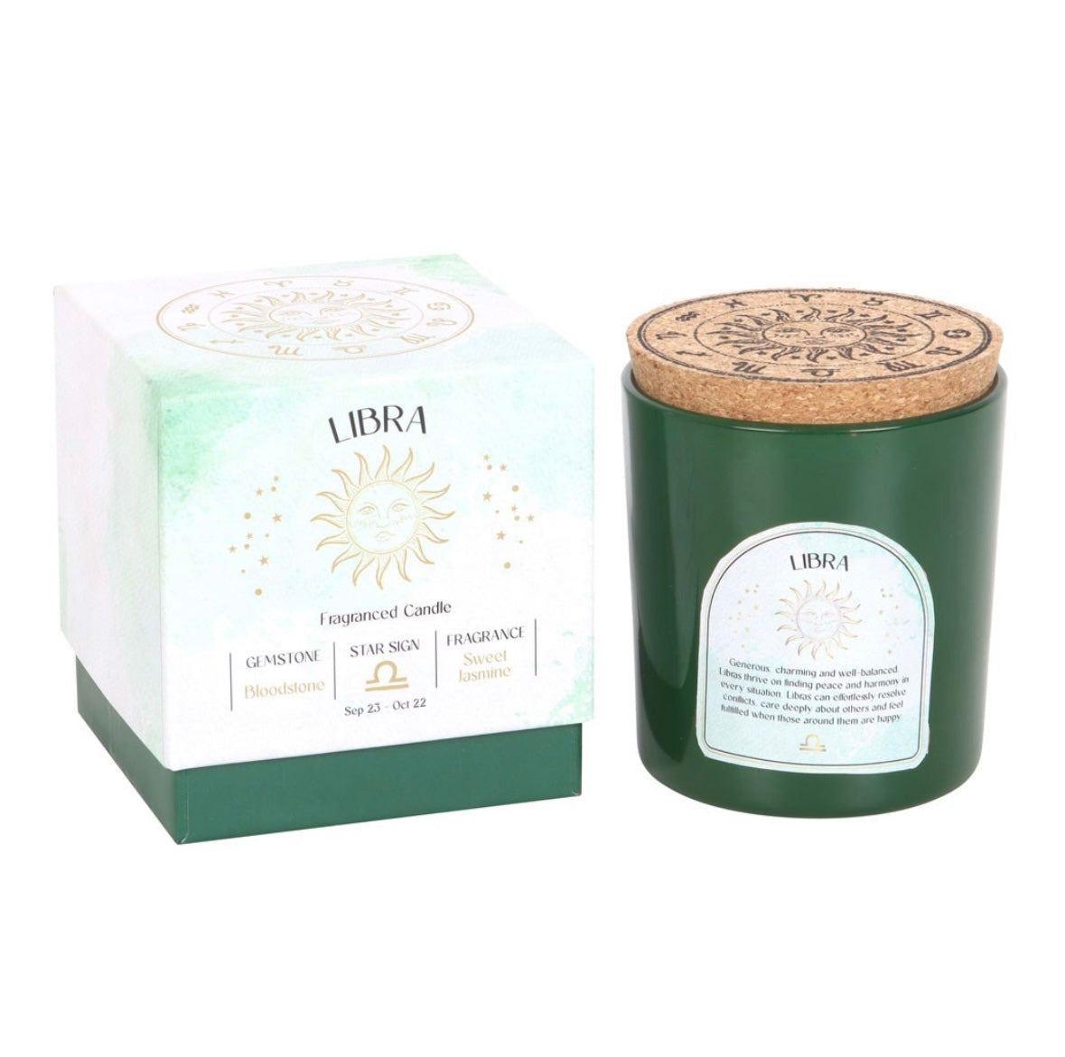 ♎ Libra Zodiac Candle – Sweet Jasmine with Bloodstone Crystals