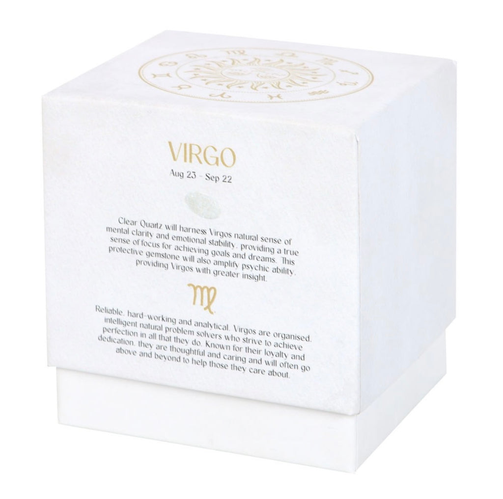 ♍ Virgo Zodiac Candle – Sandalwood & Patchouli with Clear Quartz Crystals