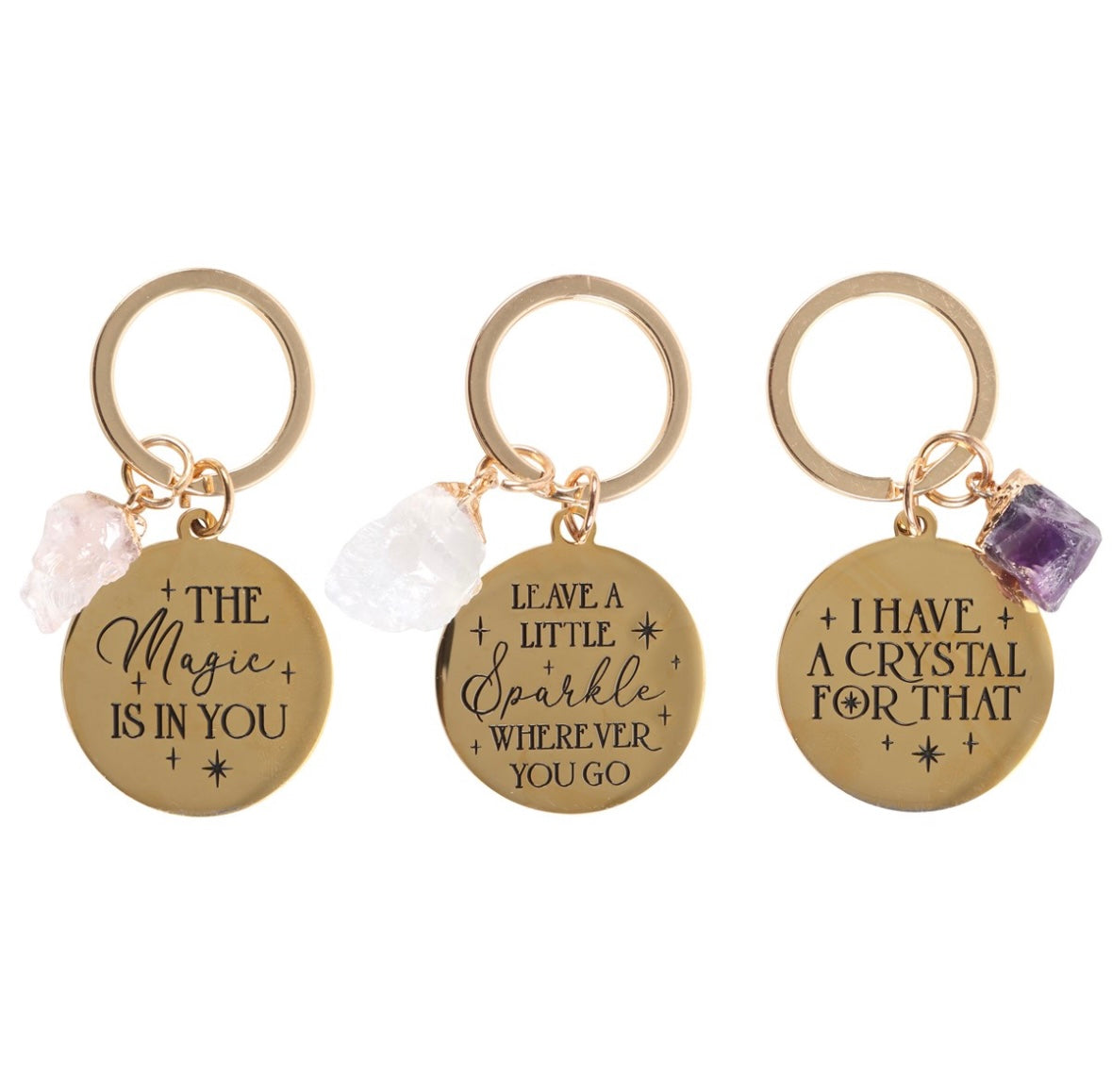 🔑 Crystal Charm Keyrings – Positive Message Collection