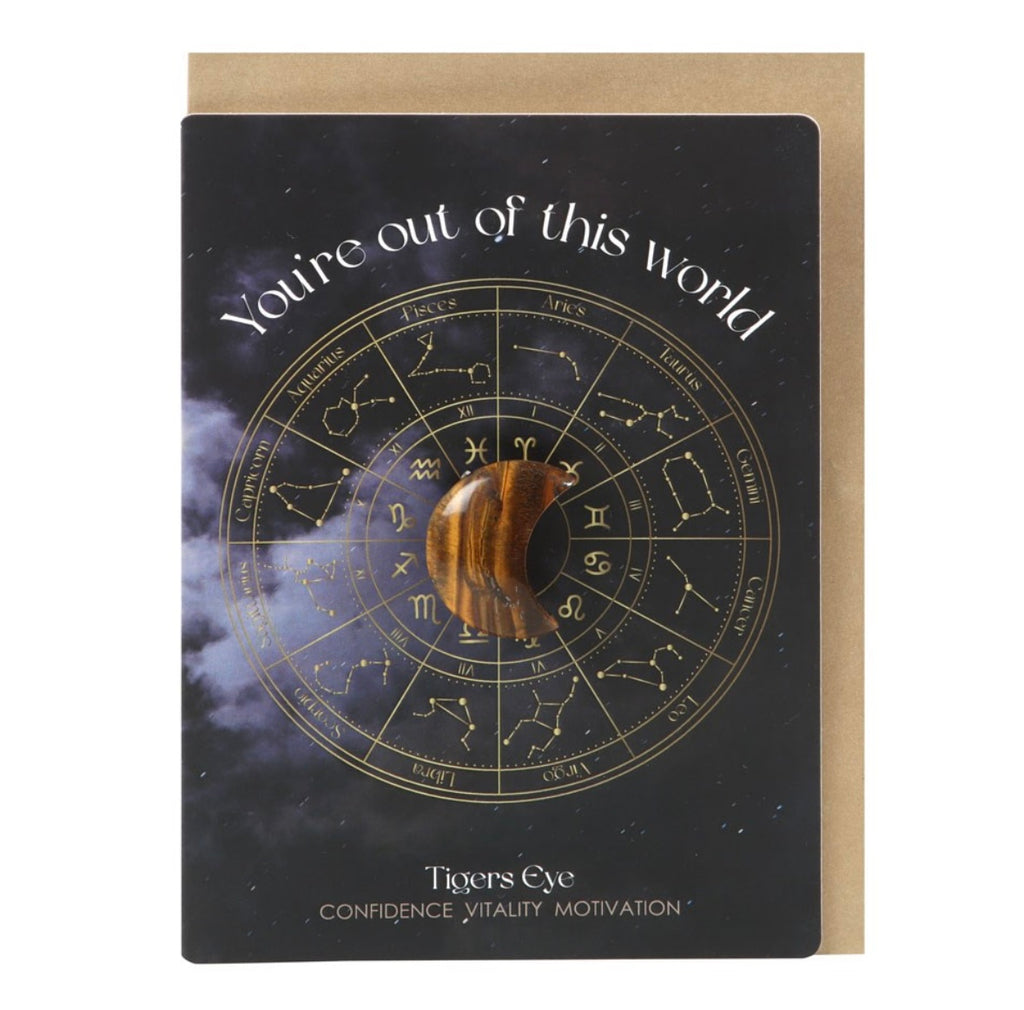 ✨ ‘You’re Out of This World’ Greeting Card with Tiger’s Eye Crystal
