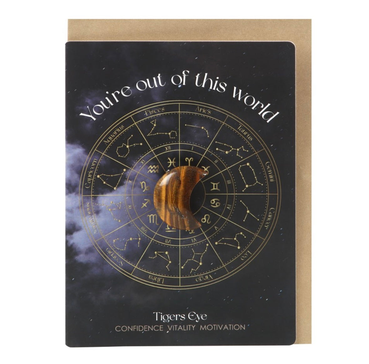 ✨ ‘You’re Out of This World’ Greeting Card with Tiger’s Eye Crystal