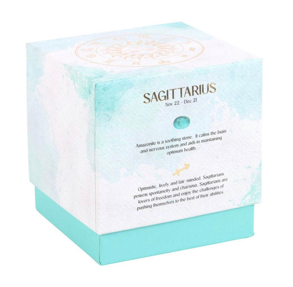 ♐ Sagittarius Zodiac Candle – Ylang Ylang & Amber with Amazonite Crystals