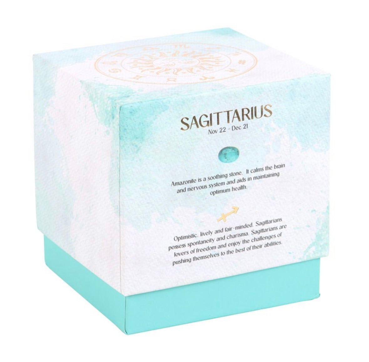 ♐ Sagittarius Zodiac Candle – Ylang Ylang & Amber with Amazonite Crystals