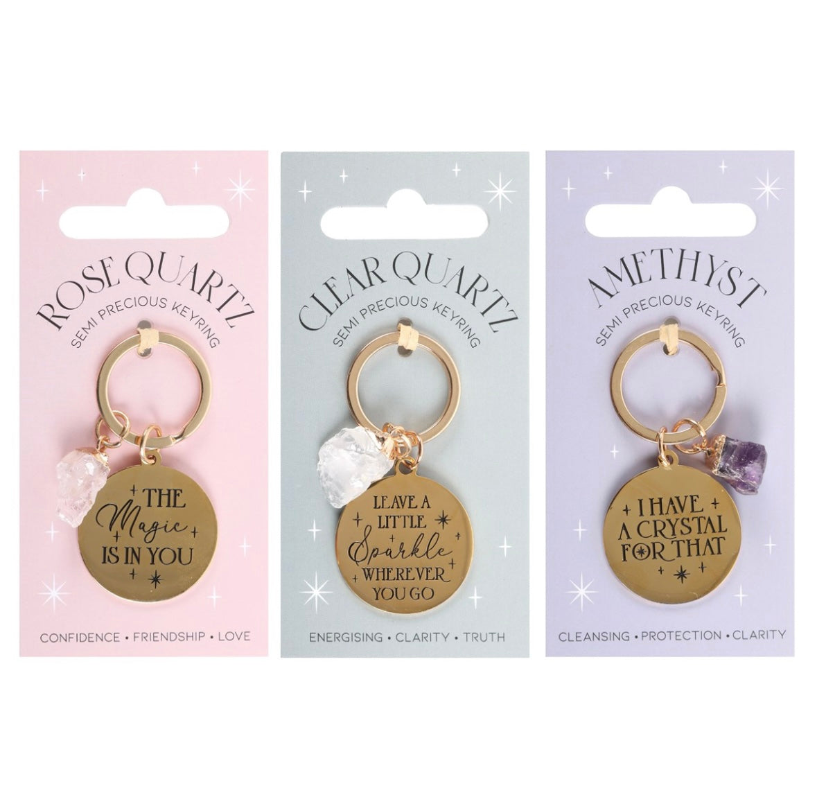 🔑 Crystal Charm Keyrings – Positive Message Collection