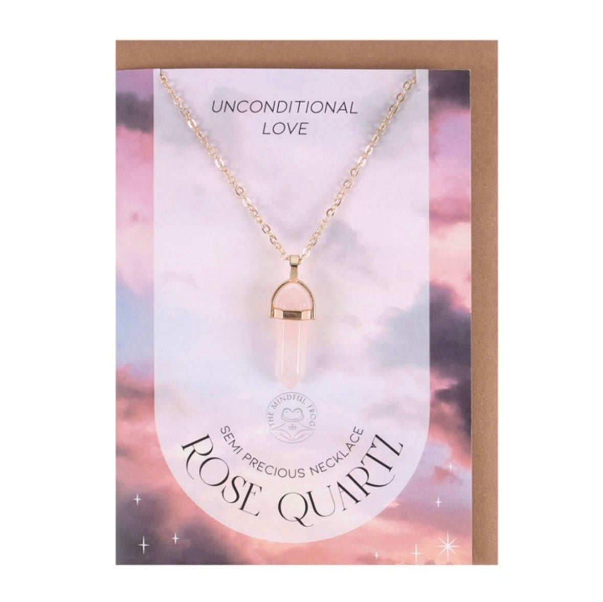 🌸 Greeting Card with Rose Quartz Crystal Necklace – Love & Compassion Pendant