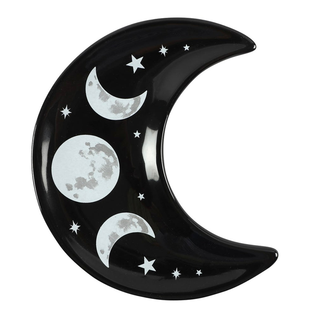 🌙 Crescent Moon Ceramic Trinket Dish – Triple Moon Design