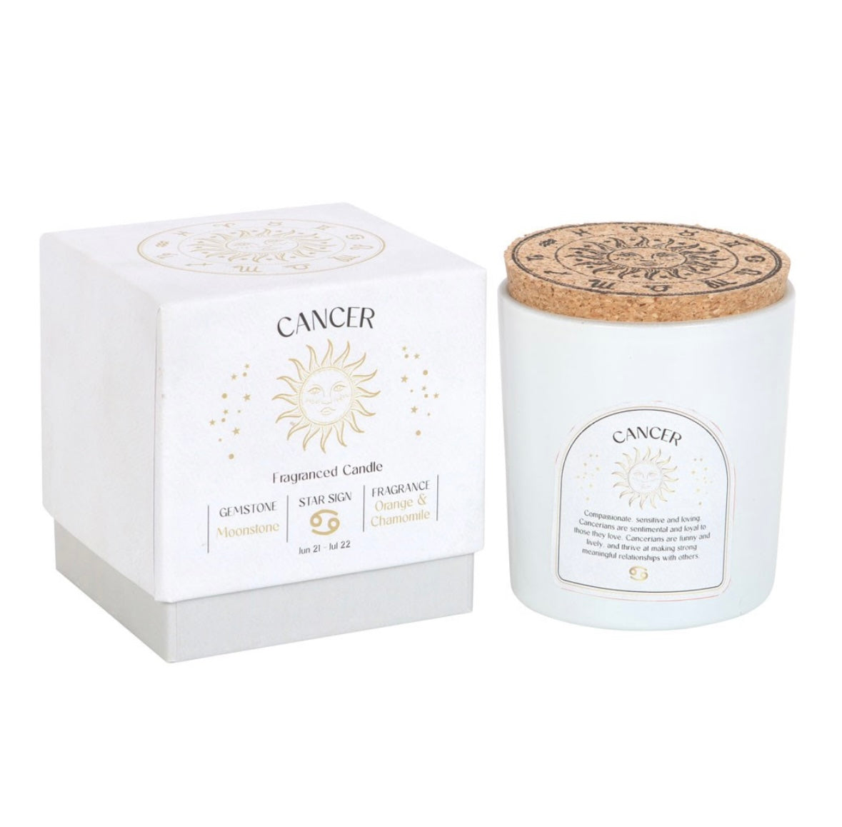 ♋ Cancer Zodiac Candle – Orange & Chamomile with Moonstone Crystals