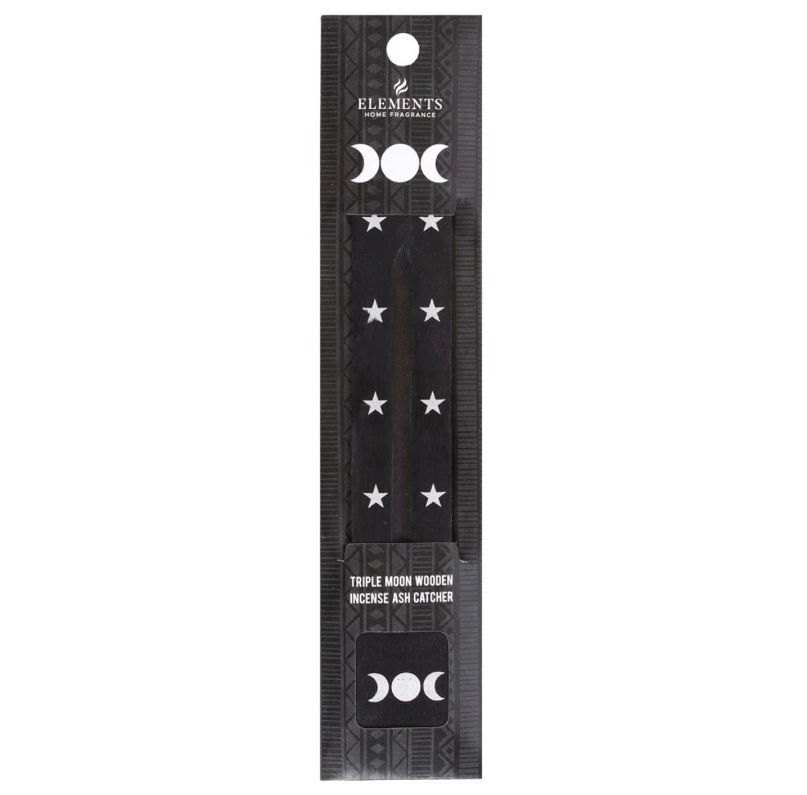 🌙 Triple Moon Incense Stick Ash Catcher – Mango Wood with Silver Stars