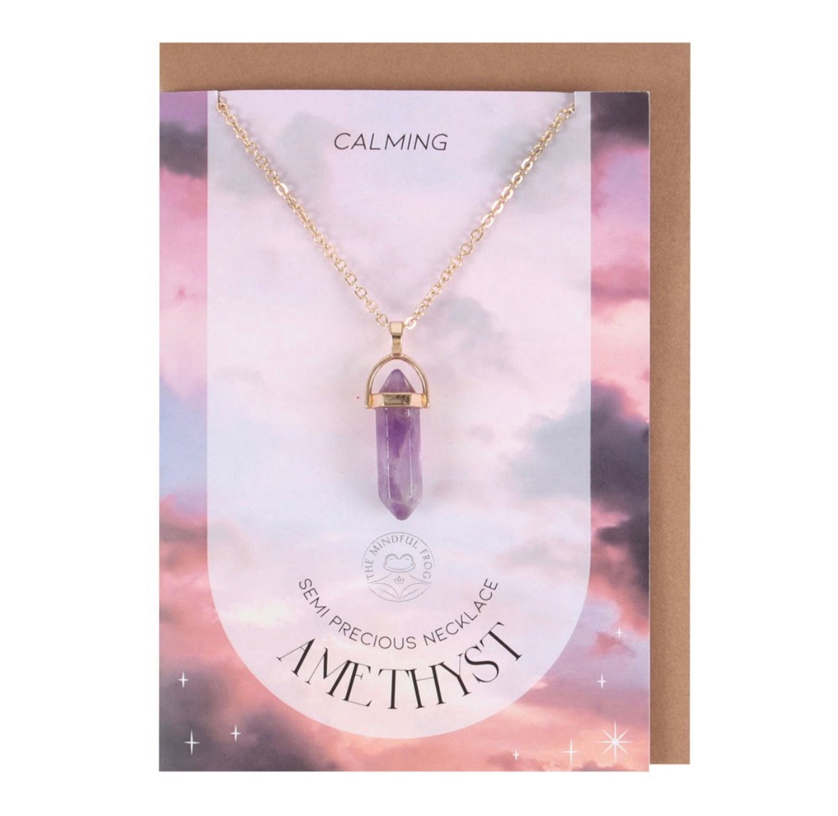 💜 Greeting Card with Amethyst Crystal Necklace – Relaxation Pendant