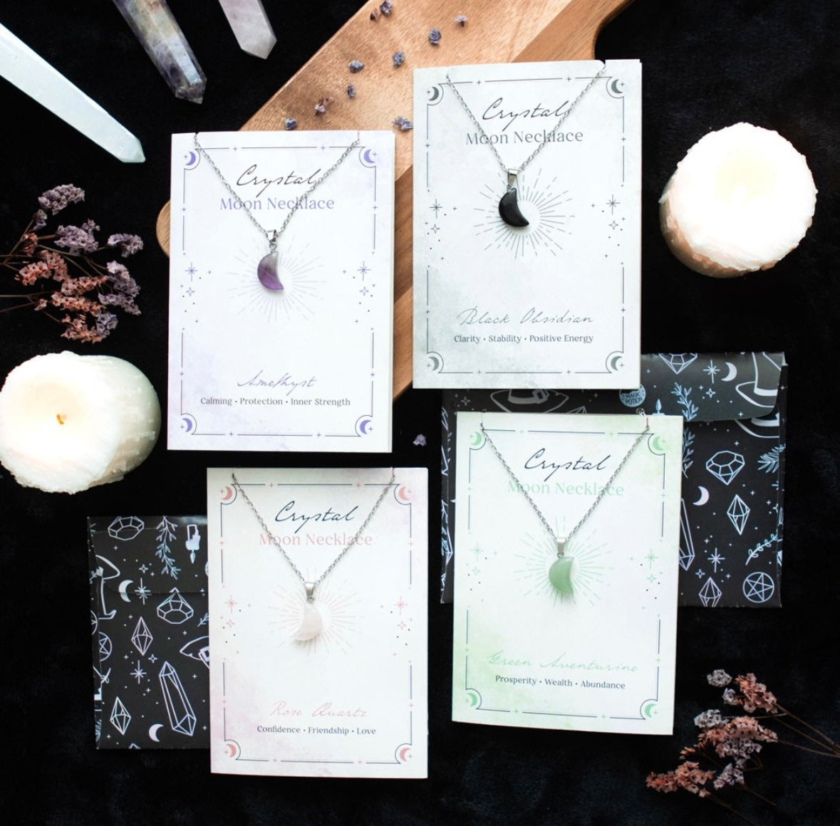 Aventurine Moon Necklace Greeting Card – Prosperity & Abundance