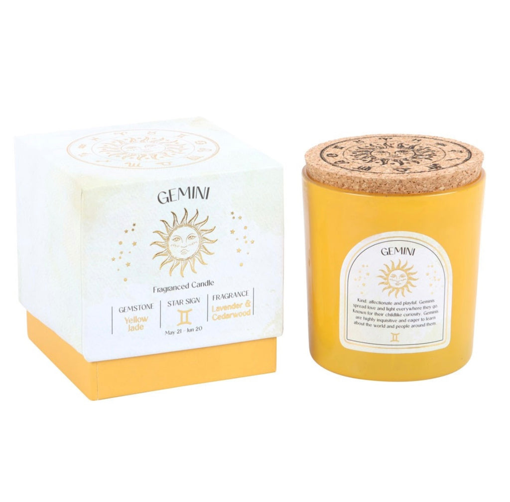 ♊ Gemini Zodiac Candle – Lavender & Cedarwood with Yellow Jade Crystals