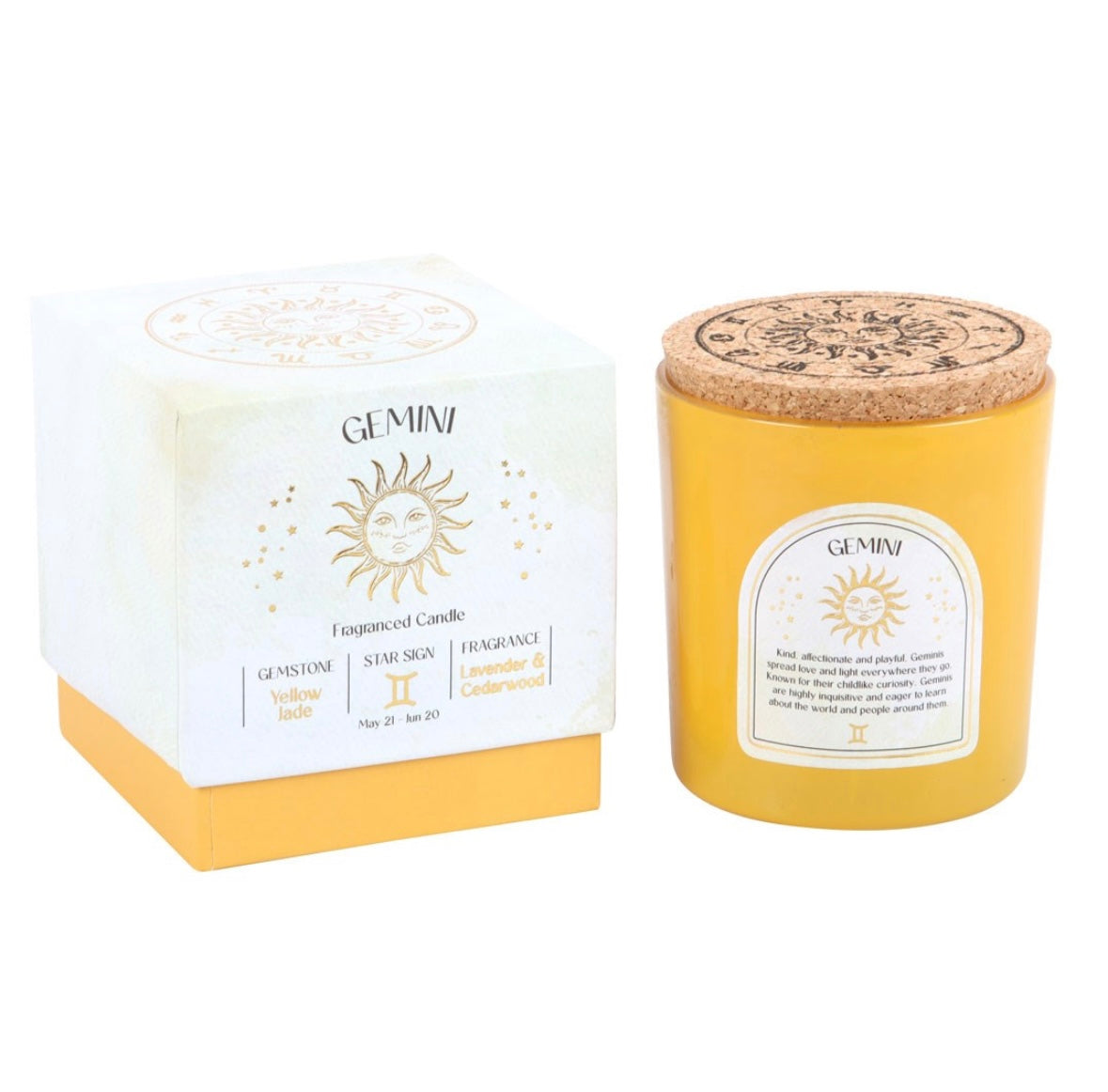 ♊ Gemini Zodiac Candle – Lavender & Cedarwood with Yellow Jade Crystals