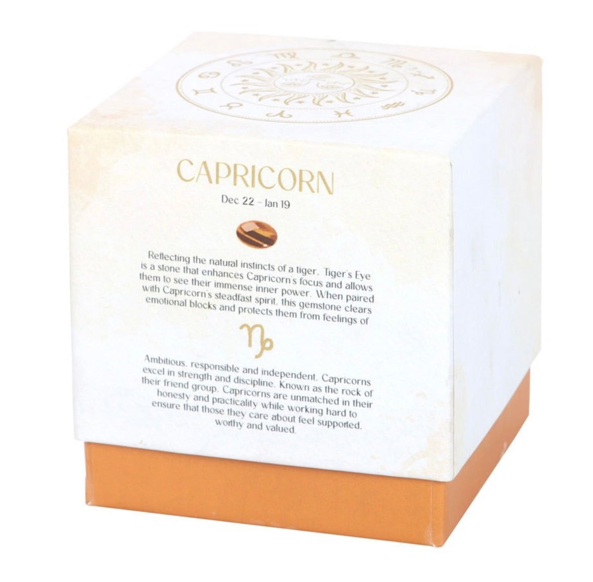 ♑ Capricorn Zodiac Candle – Sandalwood & Jasmine with Tiger’s Eye Crystals