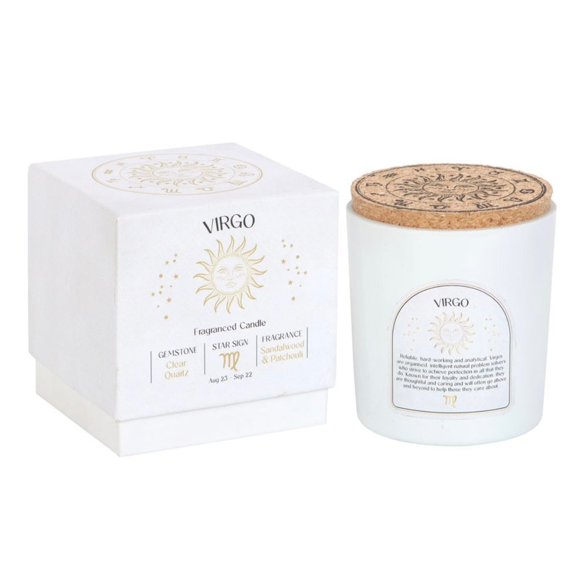 ♍ Virgo Zodiac Candle – Sandalwood & Patchouli with Clear Quartz Crystals