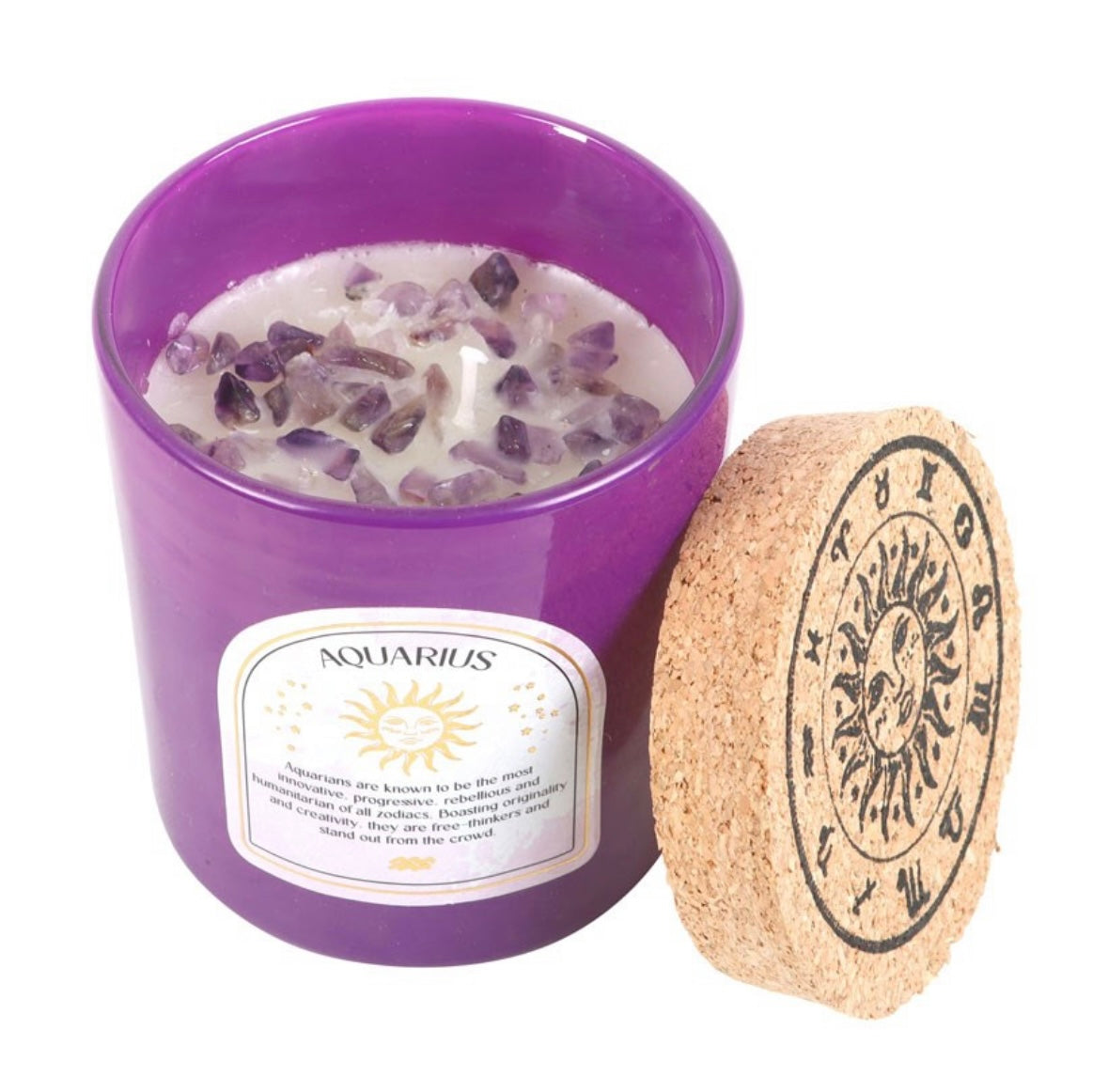 ♒ Aquarius Zodiac Candle – Bergamot & Mandarin with Amethyst Crystals