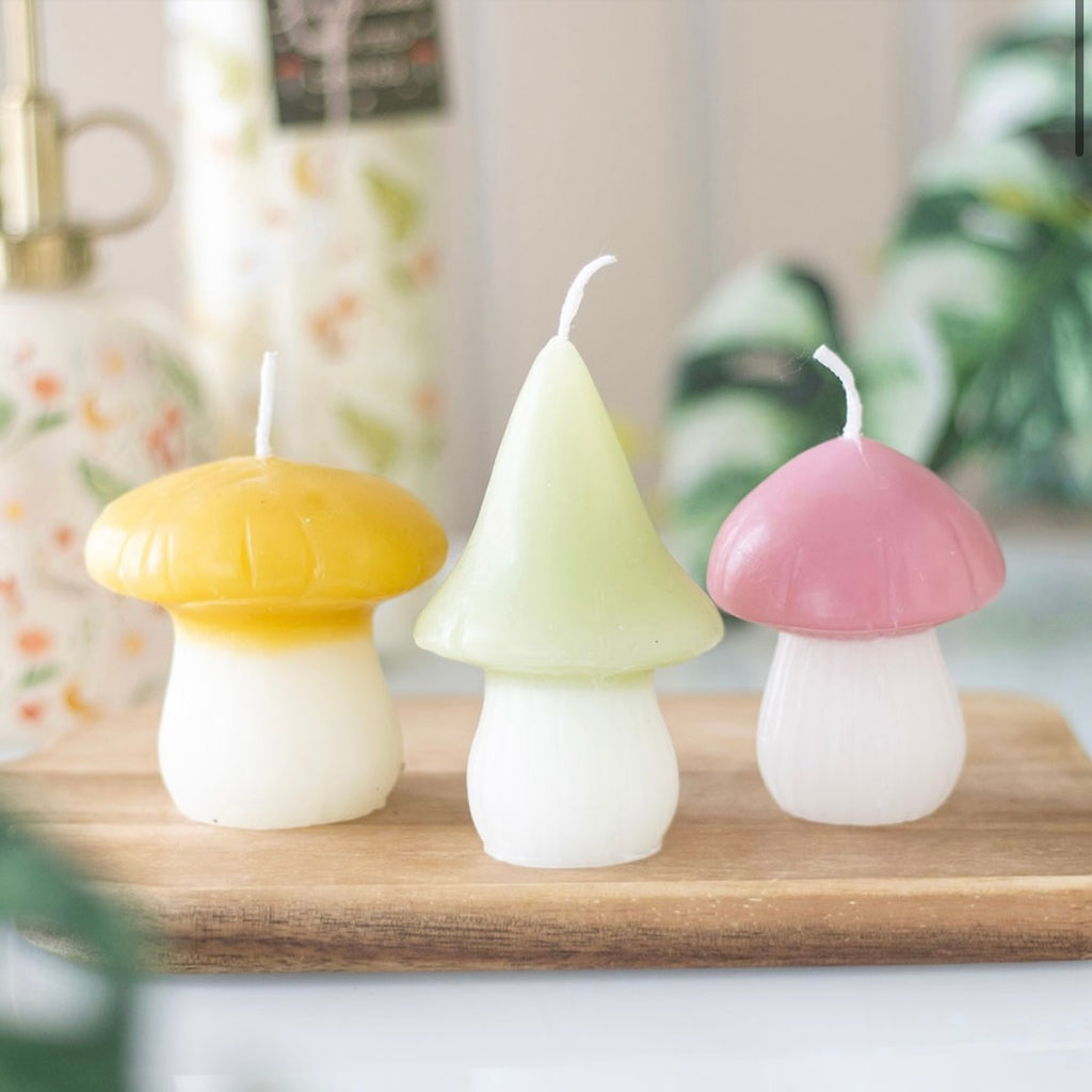 Pastel Mushroom Candle Set – Whimsical Fairy Décor