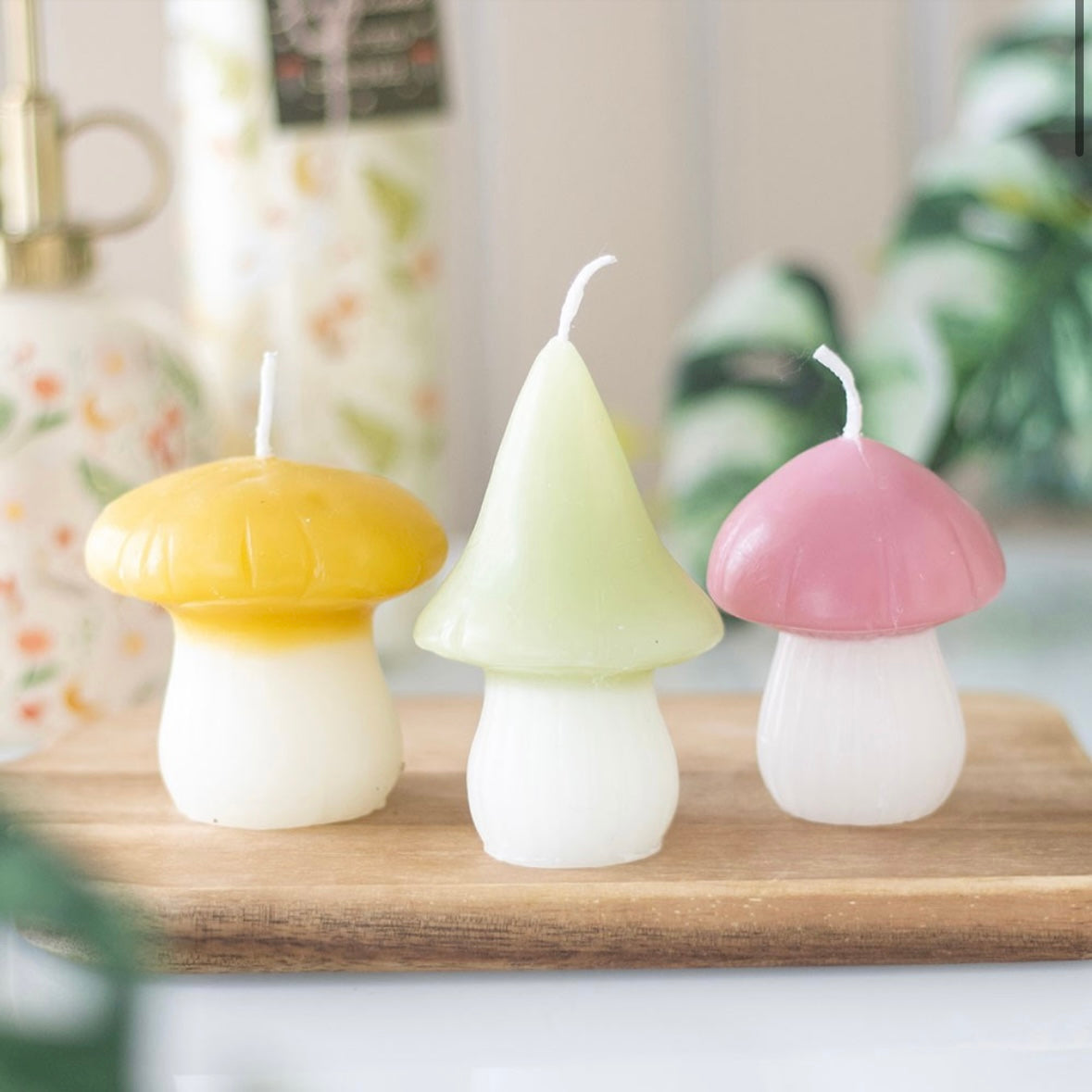 Pastel Mushroom Candle Set – Whimsical Fairy Décor