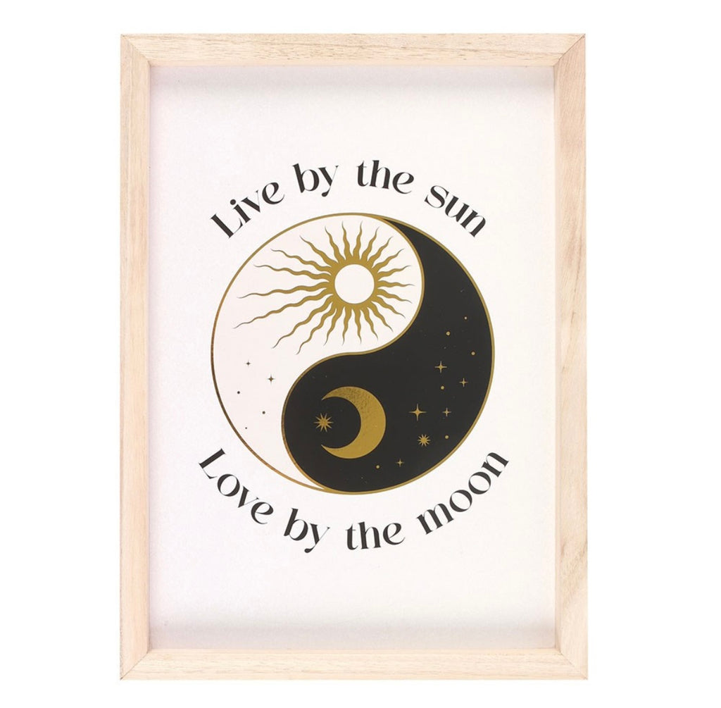 ☯️ Celestial Yin Yang Framed Print – “Live by the Sun, Love by the Moon”