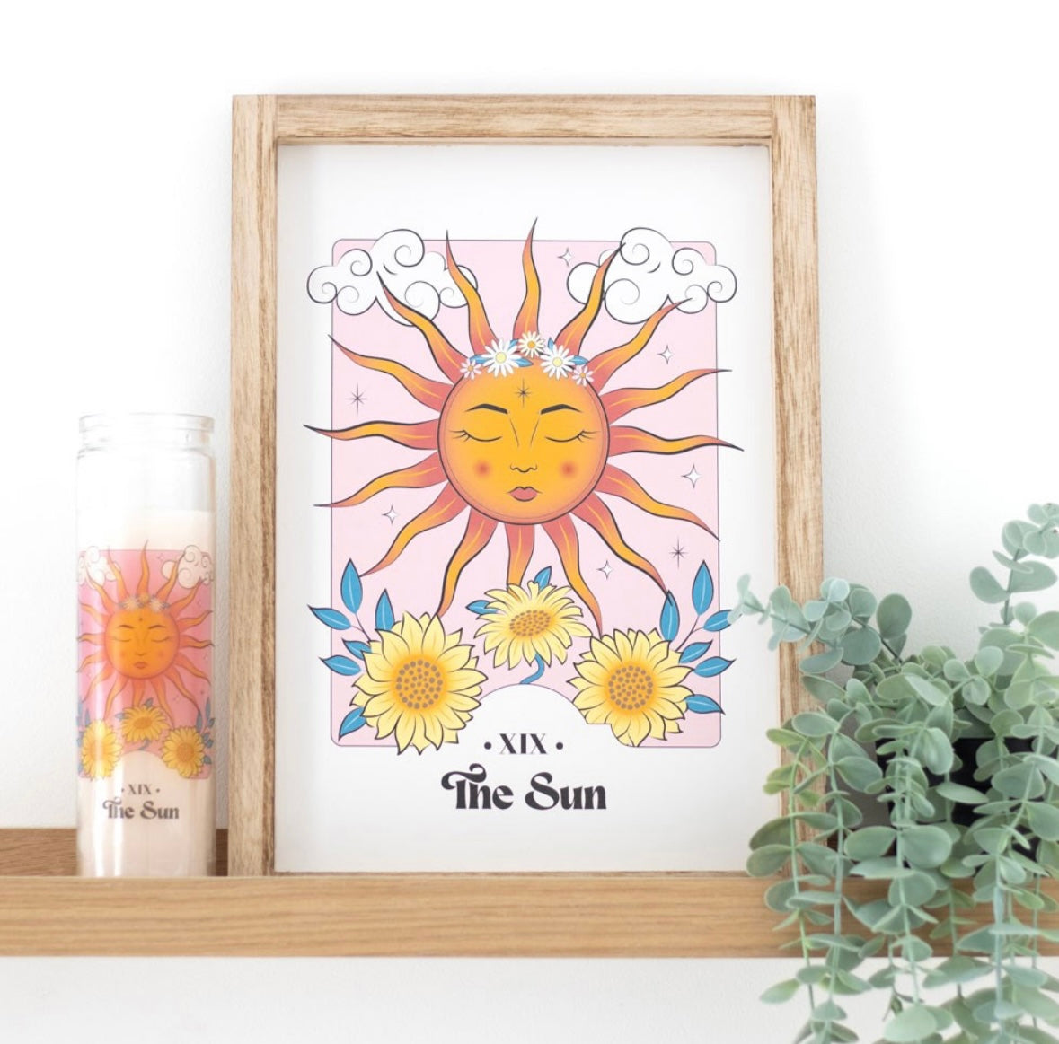 The Moon & The Sun Tarot Print – Mystical Wall Décor in Wooden Frame