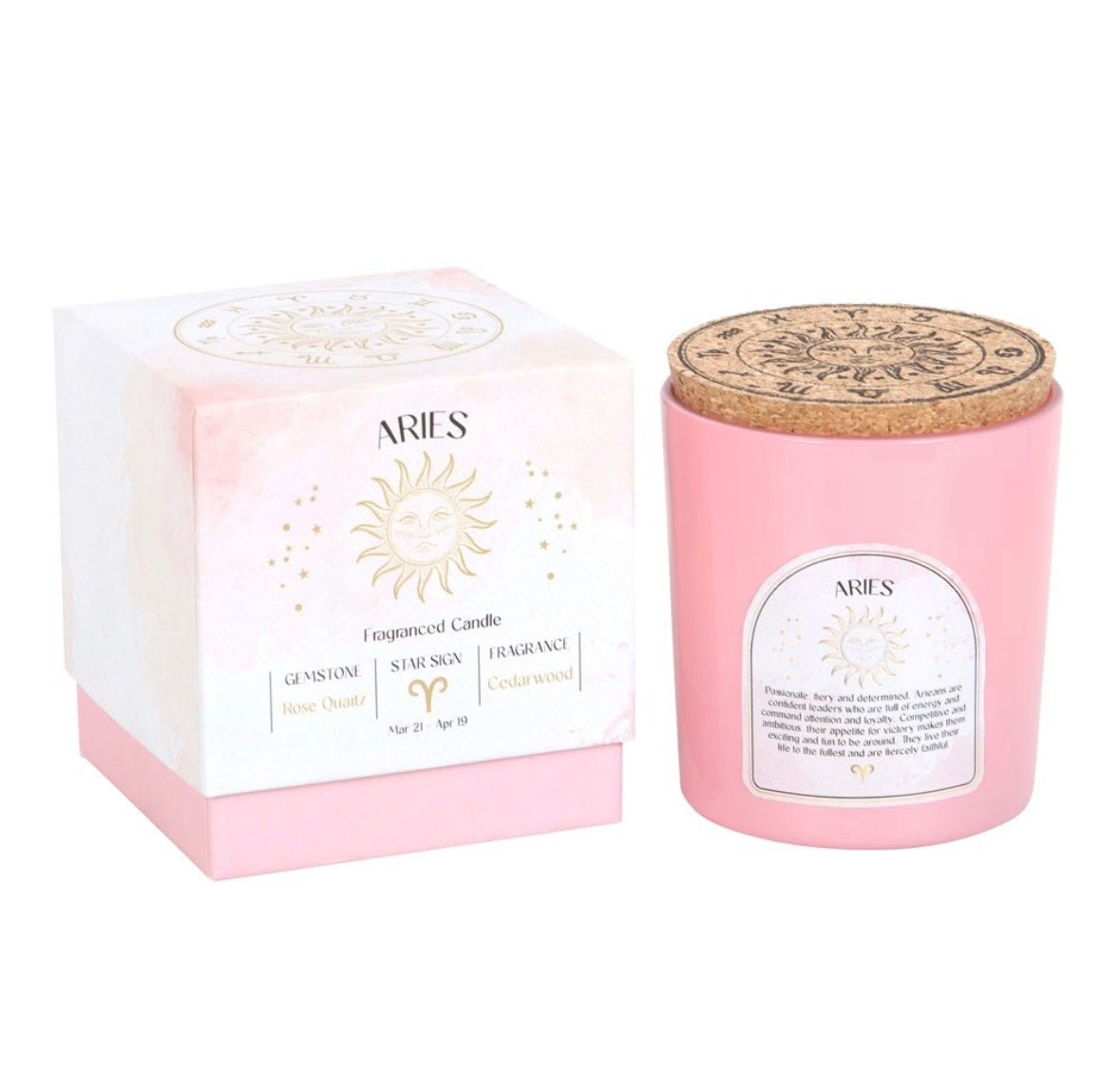 ♈ Aries Zodiac Candle – Cedarwood & Rose Quartz Crystals