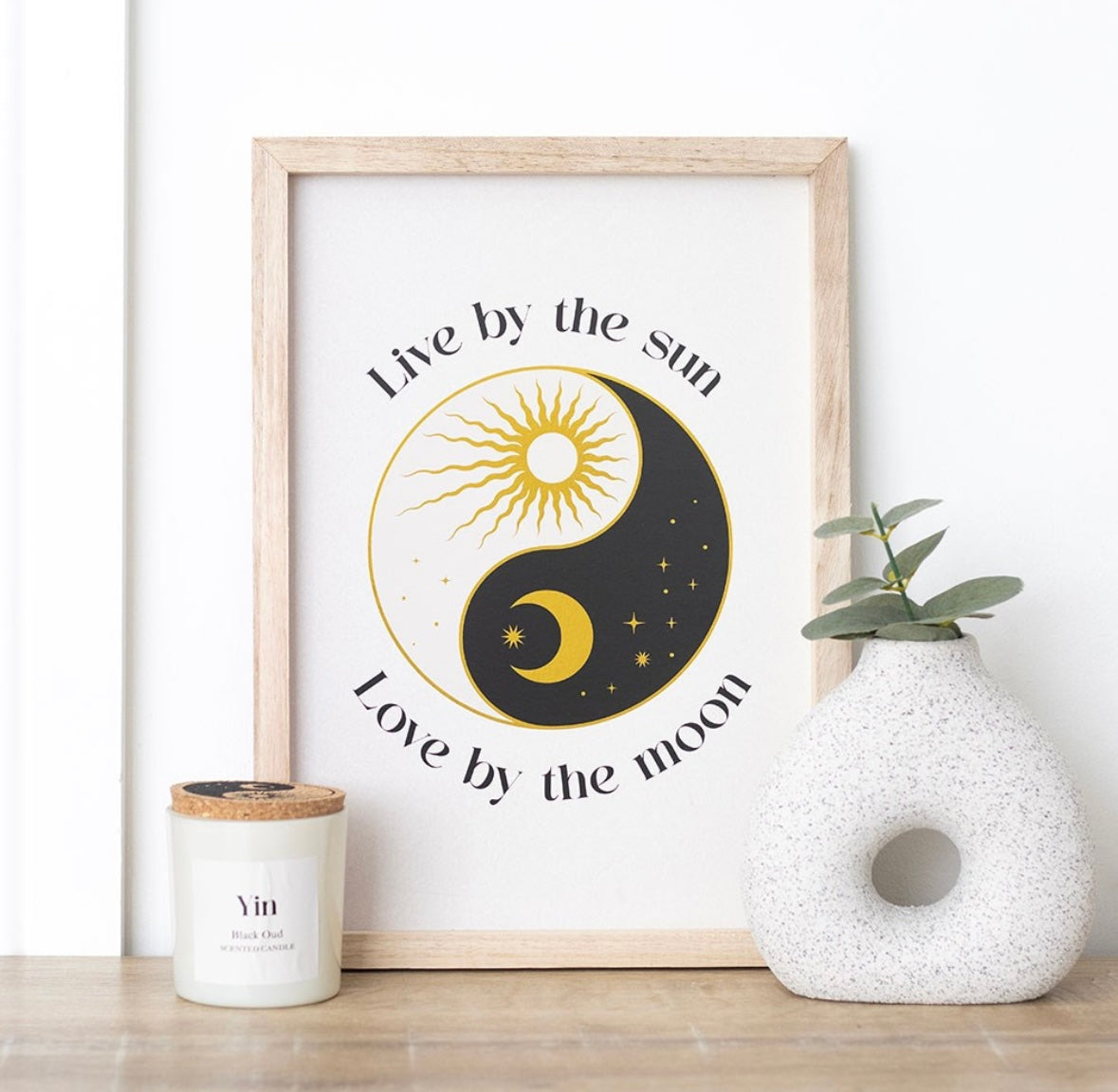 ☯️ Celestial Yin Yang Framed Print – “Live by the Sun, Love by the Moon”