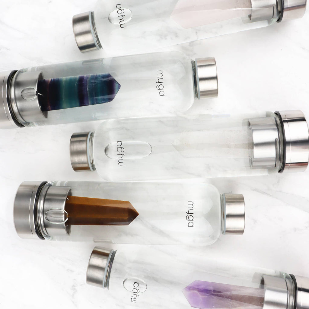 Clear Quartz Crystal Glass Water Bottle