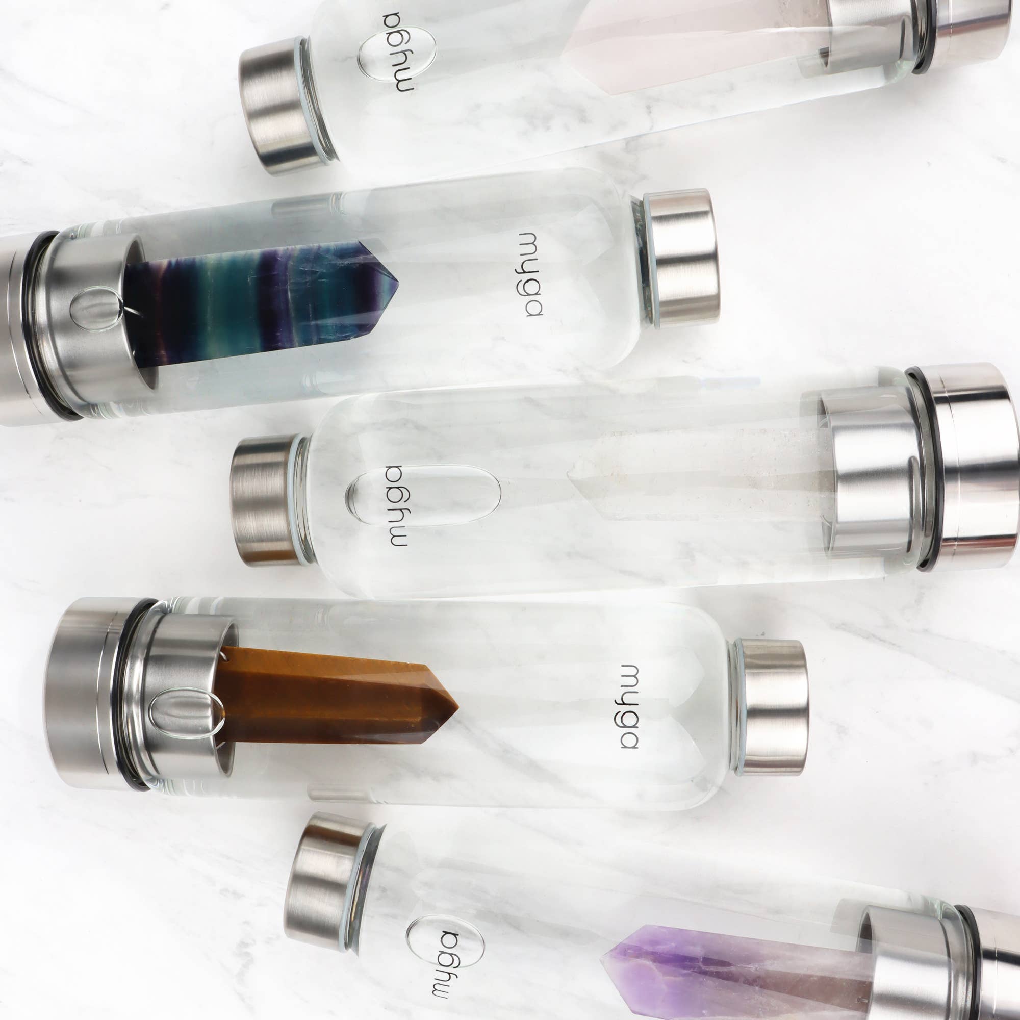 Clear Quartz Crystal Glass Water Bottle